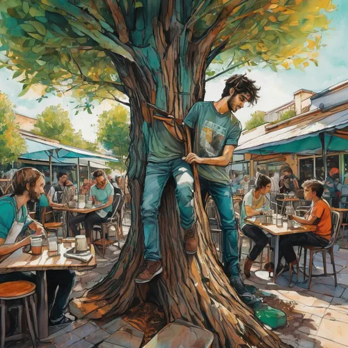 paris cafe,street cafe,olive tree,bodhi tree,vinegar tree,fig tree,arborist,the coffee shop,watercolor cafe,the girl next to the tree,orange tree,painted tree,chestnut tree,flourishing tree,tree man,girl with tree,trees with stitching,bistrot,street artist,coffee shop,Illustration,Realistic Fantasy,Realistic Fantasy 23