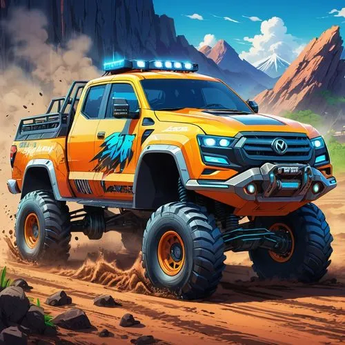 raptor,defender,subaru rex,ranger,hilux,desert safari,Illustration,Japanese style,Japanese Style 03