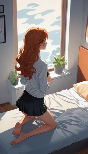 orihime,windowsill,window sill,morning light,sylvania,bedroom window,clary,morning sun,waking,daydreaming,spring morning,afternoons,asuka langley soryu,mitsuru,window view,open window,mornings,daydream,oversleep,matin,Illustration,Japanese style,Japanese Style 07