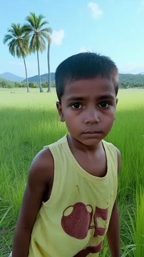 little boy standing in the middle of a field of grass,adivasi,adivasis,oraon,baljeet,kambli,kidwai,Photography,General,Realistic