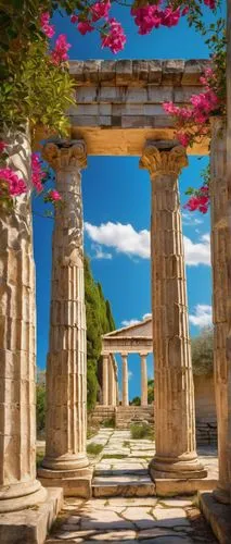 greek temple,temple of hercules,temple of poseidon,ephesus,artemis temple,chersonesos,doric columns,erechtheus,leptis,hellas,priene,ancient olympia,temple of diana,corinth,hierapolis,paestum,celsus library,mylonas,roman temple,grecia,Art,Classical Oil Painting,Classical Oil Painting 11