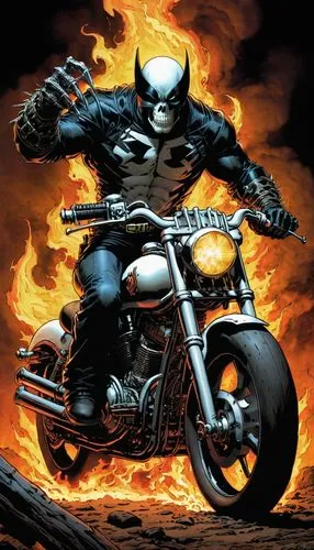 black motorcycle,kubert,brubaker,mignola,motorcycle,daredevil,Illustration,American Style,American Style 02