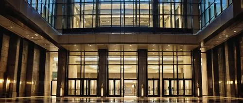 Modern skyscraper, urban cityscape, detailed windows, reflective glass, steel frame, concrete foundation, intricate stone carvings, grand entrance, revolving door, marble lobby, chandelier, elevator b