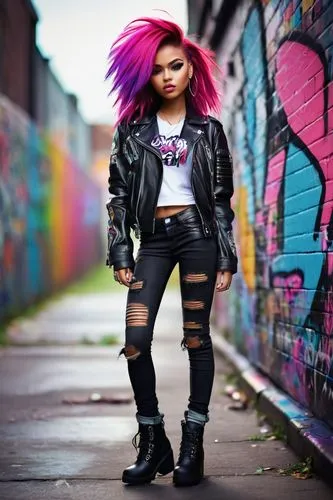 punk,punk design,rocker,grunge,goth subculture,pink hair,streampunk,goth woman,fashionable girl,toni,goth,goth like,mohawk,emo,goths,bad girl,fashionista,dark pink in colour,purple and pink,gothic fashion,Illustration,Realistic Fantasy,Realistic Fantasy 24