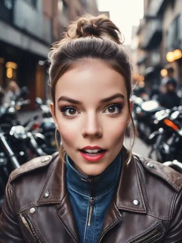 leather jacket,woman bicycle,biker,motorcyclist,women's eyes,motorcycles,woman face,the girl's face,harley-davidson,motorcycle,young woman,harley davidson,portrait photographers,model beauty,retro woman,motorbike,city ​​portrait,beautiful face,woman's face,pretty young woman,Photography,Natural