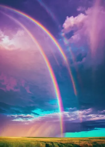 A nature photograph of a double rainbow in Saskatchewan,rainbow background,double rainbow,rainbow,rainbow bridge,rainbow colors,rainbow clouds,raimbow,rainbow and stars,atmospheric phenomenon,pot of g