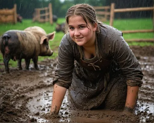 farm girl,mudbath,mud,chubby,young girl,middle age,Photography,General,Fantasy