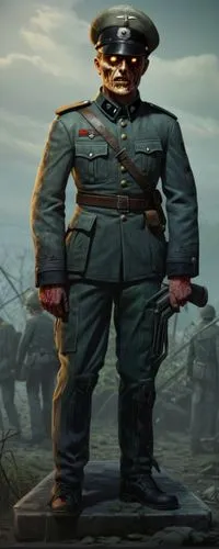 ww2 undead creature Zombie german Wehrmacht officer in field grey uniform with field grey officer cap ,jozef pilsudski,vladimir,ww2,german rex,admiral von tromp,grenadier,war veteran,south russian ovc