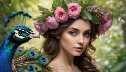 fairy peacock,pfau,peacock,peafowl,faerie,faery,exotic bird,tropical birds,feather headdress,tropical bird,blue birds and blossom,indian peafowl,nature bird,peafowls,fairie,blue peacock,image manipulation,photoshop manipulation,fantasy picture,plumas,Photography,General,Natural