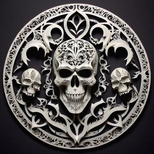 skull sculpture,medallion,floral skull,boho skull,skull bones,helmet plate,skull and crossbones,skull and cross bones,skulls and,skull mask,skulls,medallions,calavera,scrollwork,day of the dead frame,vanitas,day of the dead skeleton,decorative plate,danzig,art nouveau frame,Unique,Paper Cuts,Paper Cuts 03