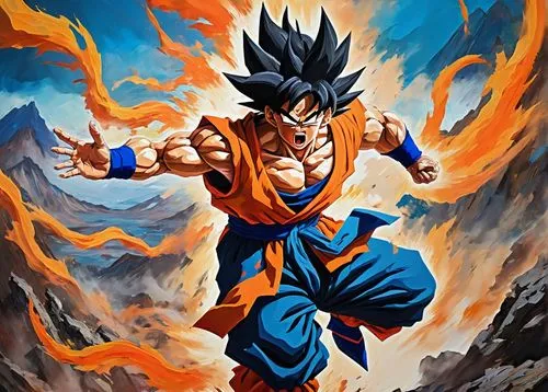 goku,son goku,vegeta,takikomi gohan,kame sennin,dragon ball,dragonball,dragon ball z,cleanup,trunks,toori,super cell,fire background,wall,orange,7,bazaruto,stone background,aaa,nimbus,Conceptual Art,Oil color,Oil Color 20