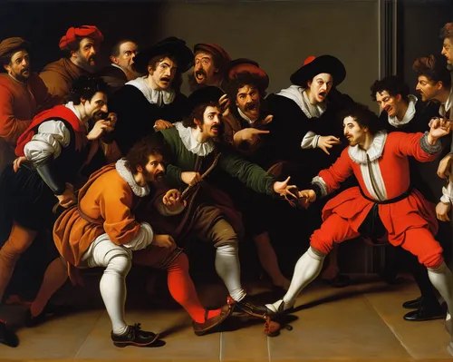 In a comedy sketch, mischievous characters swap their mismatched shoes with Red Octobers, causing chaos at a fancy event.,bougereau,danse macabre,musicians,the pied piper of hamelin,folk-dance,seven c