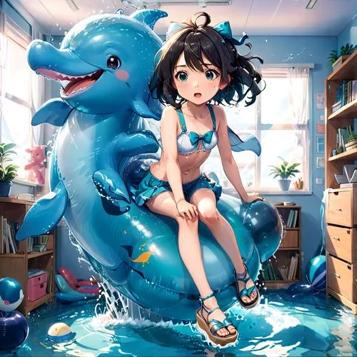 aqua studio,inflatable pool,aquantive,girl with a dolphin,seaquarium,oceanica,Anime,Anime,Realistic