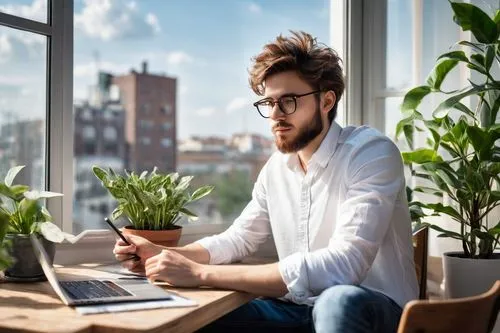 inntrepreneur,hostplant,blur office background,man with a computer,establishing a business,work at home,horticulturist,hostplants,plantsman,entrepreneur,working space,remote work,microstock,enterpreneurs,money plant,autodidactus,entreprenant,entrepreneurship,in a working environment,online business,Illustration,Realistic Fantasy,Realistic Fantasy 12