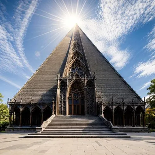 a cathedral sits in the middle of a sunlit park,christ chapel,rarotonga,waitakere,kalaupapa,corcovado,cathedral,Architecture,Commercial Building,European Traditional,Spanish Gothic