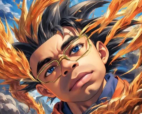 takikomi gohan,son goku,goku,vegeta,dragonball,dragon ball,kame sennin,alibaba,naruto,burning hair,wind,ear of the wind,fire background,nimbus,flame spirit,trunks,sakana,mohawk,dragon ball z,the face of god,Digital Art,Anime