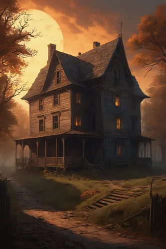 Craft a spooky horror screenplay where a group of friends gets trapped in a haunted house in the abandoned town of Tarka.,witch's house,witch house,the haunted house,lonely house,haunted house,creepy 