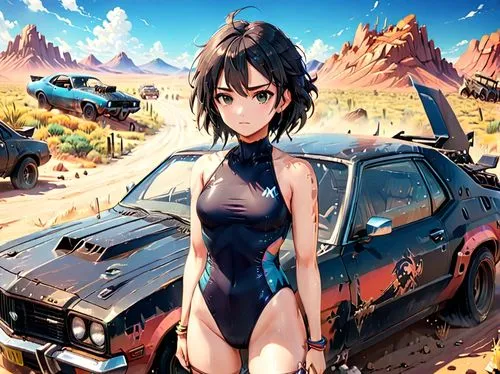 wanganella,muscle car cartoon,kiyota,karafuto,isuzuki,girl and car,Anime,Anime,Realistic