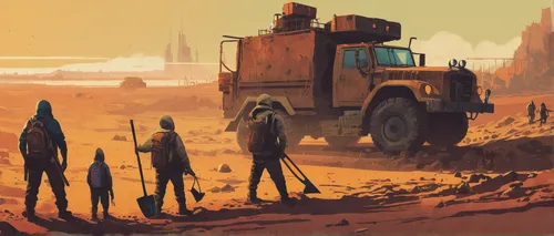 wasteland,excavators,nomads,post-apocalyptic landscape,digital nomads,erbore,post apocalyptic,travelers,sci fiction illustration,guards of the canyon,the desert,droids,sand road,arid land,sci fi,district 9,convoy,desert landscape,desert,scifi,Conceptual Art,Daily,Daily 20