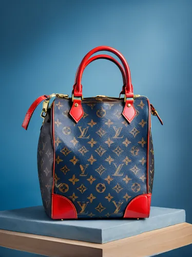 minimal still life photography of a red louis vuitton bag on a grey - blue background, thriller style cinematography ,louis vuitton,diaper bag,luxury accessories,handbag,business bag,handbags,women's 