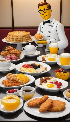 Create a vivid description of a luxurious hotel breakfast buffet featuring the mouthwatering KFC breakfast menu, guaranteed to please even the most discerning palates.,breakfast buffet,breakfast plate