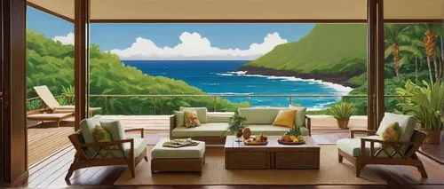 oceanfront,oceanview,beachfront,ocean view,lanai,beach house,tropical house,amanresorts,shangri,beach resort,seaside view,hawaii,cabana,window with sea view,beach restaurant,breakfast room,dream beach,cliffs ocean,sunroom,japanese-style room,Conceptual Art,Oil color,Oil Color 13