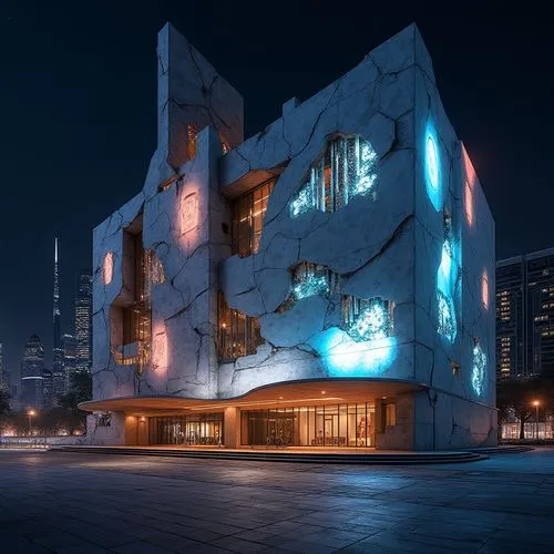 elbphilharmonie,alchemax,futuristic art museum,morphosis,aoyama,metropolis,mubadala,walt disney concert hall,cybertron,graecorum,cinerama,at night,futuristic architecture,atlas theatre,cinema,cybercity,tanztheater,cubic house,kamurocho,tatsuma,Photography,General,Realistic