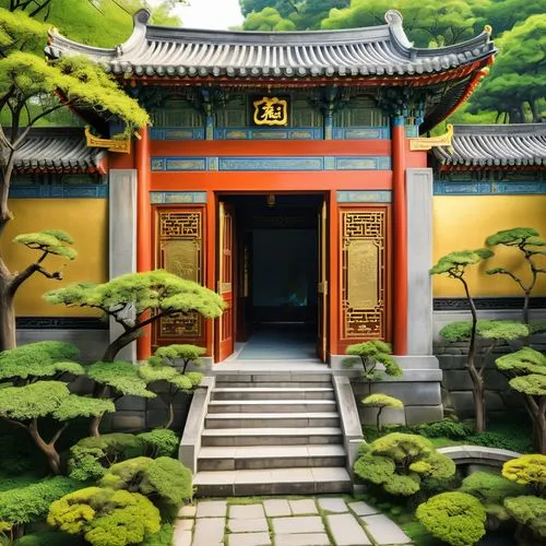 dojo,asian architecture,hall of supreme harmony,oriental painting,teahouse,wudang,qibao,teahouses,the golden pavilion,japanese-style room,qingcheng,buddhist temple,chuseok,golden pavilion,taoist,japanese shrine,garden door,tianxia,yonghai,ryokan,Unique,Design,Sticker