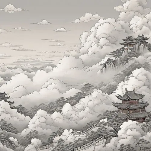 ukiyoe,cloud mountain,sea of clouds,cloud mountains,cloudmont,imagawa,paper clouds,clouds,cloudbase,cloudstreet,fall from the clouds,cloud towers,ugetsu,jonidan,white clouds,japan landscape,jinchuan,cloudy sky,tianxia,cloudy skies