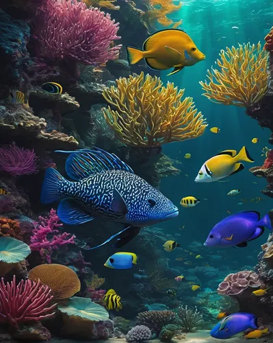 Compose a serene underwater scene with colorful marine life for a digital artist.,underwater background,sea life underwater,coral reef,coral reef fish,aquarium decor,aquarium fish,underwater landscape