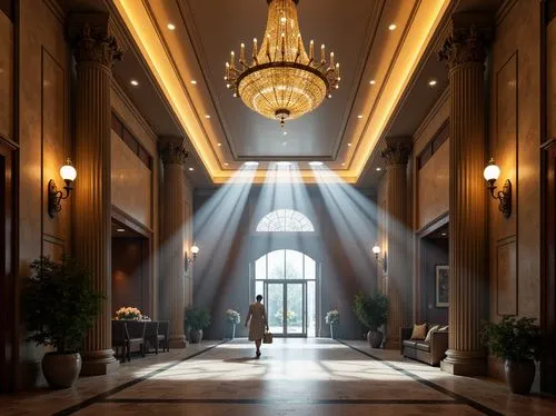 hotel hall,lobby,hotel lobby,hallway,luxury hotel,emirates palace hotel,ballroom,entrance hall,luxury home interior,rotana,foyer,hallway space,intercontinental,corridors,art deco,ballrooms,3d rendering,interior decoration,amanresorts,chandeliered