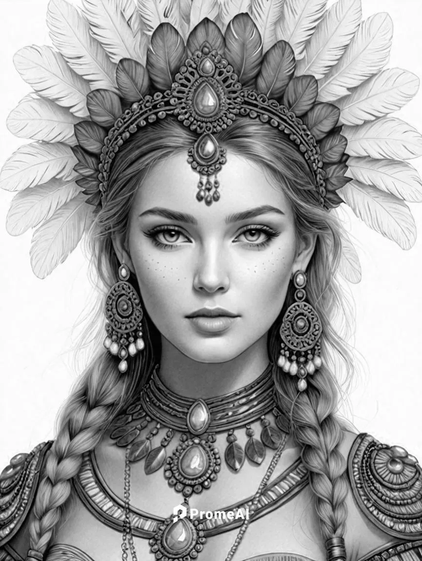 a woman wearing a headpiece in black and white,indian headdress,headdress,gandhari,inanna,headdresses,panchali,Design Sketch,Design Sketch,Detailed Outline