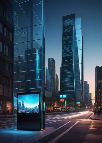 plasma tv,smart city,powerglass,glass building,jcdecaux,touchscreens,cybercity,pc tower,glass facades,daktronics,glass facade,city scape,futuristic architecture,oleds,telepresence,monoliths,city corner,bus shelters,electric tower,thyssenkrupp,Art,Artistic Painting,Artistic Painting 02