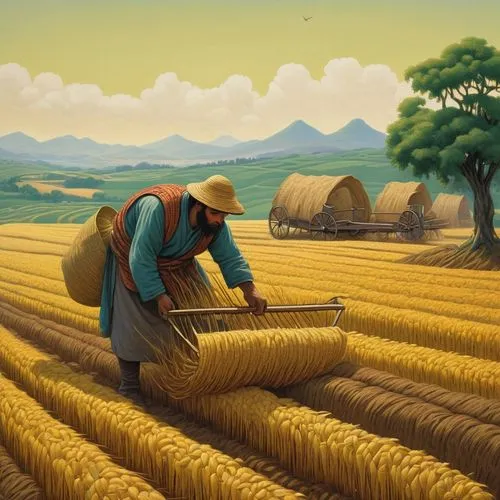 gleaners,straw harvest,agriculture,grain harvest,field cultivation,ploughmen,farmer,agribusinessman,harvests,agricultural,farmworker,farming,tillage,agricola,agricultura,laborer,agroindustrial,campesino,indian worker,agricultores,Illustration,Realistic Fantasy,Realistic Fantasy 05