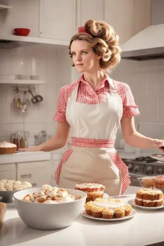 pin-up housewife in the kitchen making a cake.,girl in the kitchen,woman holding pie,doll kitchen,confectioner,vintage kitchen,piping tips,waitress,housewife,queen of puddings,baking cookies,gingerbre