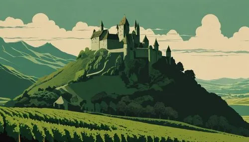 travel poster,castles,hogwarts,knight's castle,castel,jrr tolkien,wine region,summit castle,vineyards,hohenzollern castle,castle vineyard,transylvania,castle of the corvin,castle,fairy tale castle,castle bran,vinpearl land,volterra,hohenzollern,gold castle,Illustration,Japanese style,Japanese Style 08