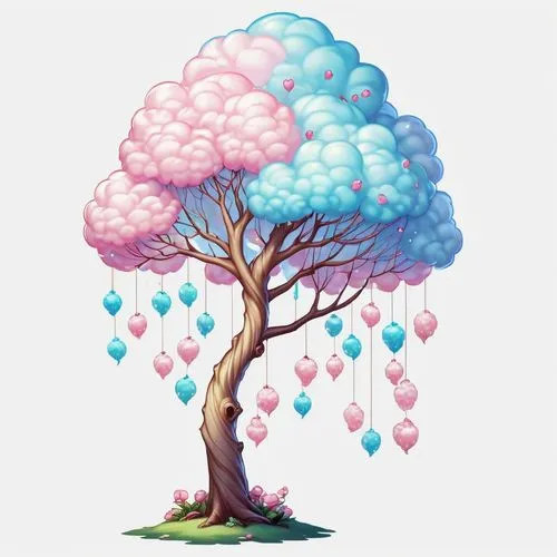 flourishing tree,cherry blossom tree,painted tree,blossom tree,watercolor tree,lilac tree,Illustration,Abstract Fantasy,Abstract Fantasy 11