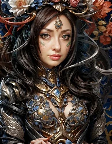 fantasy portrait,fantasy art,hydrangea,hydrangeas,fantasy woman,flora,masquerade,elven flower,wreath of flowers,artemisia,floral wreath,the enchantress,vanessa (butterfly),dried hydrangeas,blue hydrangea,world digital painting,fairy tale character,oriental princess,filigree,rosa ' amber cover