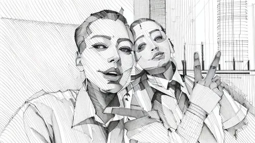 two people,business women,businesswomen,office line art,bussiness woman,picture design,color halftone effect,couple,young couple,digiart,photo effect,in photoshop,photo painting,business people,recept