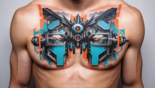 neon body painting,body art,bodypainting,body painting,geometric body,biomechanical,rib cage,bodypaint,transformer,tie-fighter,cyborg,tattoo,wearables,cybernetics,mecha,cyberpunk,sci fi,torso,tribal,breastplate,Illustration,Realistic Fantasy,Realistic Fantasy 24