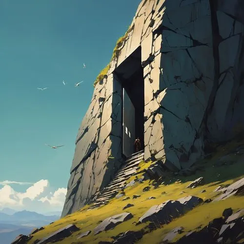 cliffside,summit castle,cosmodrome,mausoleum ruins,cliffsides,eyrie,blockhouse,clifftop,sentinel,watchtower,watch tower,lookout tower,ruins,overlook,mountain stone edge,outpost,ruin,monolith,cliffs,spire,Conceptual Art,Fantasy,Fantasy 06