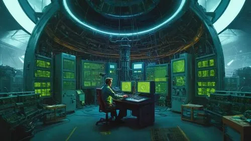 computer room,orchestrion,pandorica,stargates,computerworld,sanctorum,sci fiction illustration,cyberia,instrumentarium,cyberpunk,supercomputer,mainframes,synth,ufo interior,cybernet,computer,study room,man with a computer,cyberview,computerize