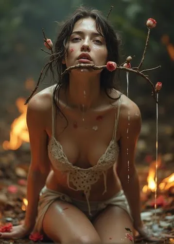 faerie,faery,enchantress,fallen petals,the enchantress,hekate,fire angel,kupala,flower of passion,tiger lily,thorns,unharnessed,fallen angel,flower fairy,dryads,dryad,petal,flogged,candela,temptress,Photography,General,Realistic