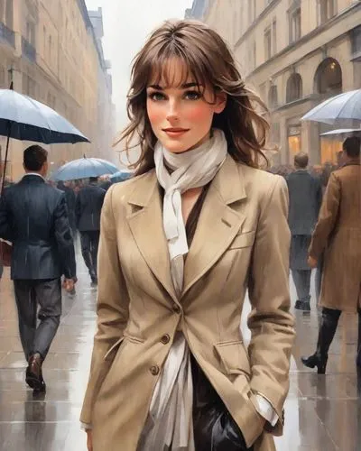 audrey hepburn,trench coat,audrey hepburn-hollywood,woman in menswear,walking in the rain,raincoat,oil painting on canvas,overcoat,watercolor paris,woman walking,oil painting,hepburn,in the rain,world digital painting,women fashion,coat,coat color,girl in a historic way,bougereau,paris,Digital Art,Classicism