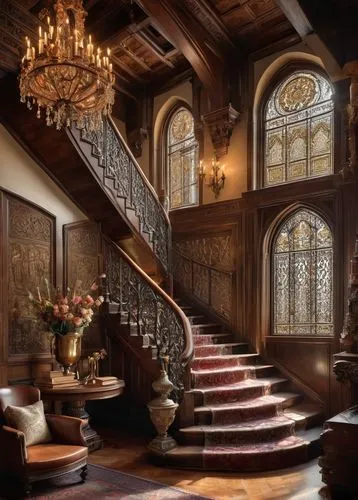 ornate room,staircase,driehaus,outside staircase,entrance hall,claridge,staircases,foyer,royal interior,upstairs,peles castle,ornate,winding staircase,hallway,victorian room,greystone,brownstone,chateauesque,interior decor,chambres,Photography,Fashion Photography,Fashion Photography 03