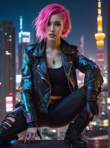 cyberpunk,leather jacket,maeve,punk,zarya,cyberpunks,vi,brigette,jodie,lauper,jinx,gwen,pink hair,tonks,jacket,domino,neon lights,neopolitan,scarlett,shanghai,Art,Classical Oil Painting,Classical Oil Painting 34