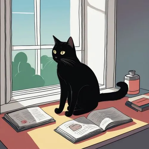 A sleek black cat sits on a windowsill, its paw lightly gripping its head as it tries to hold it tightly, unsure of what to pound it into. But instead of holding the word "Quantification", it notices 