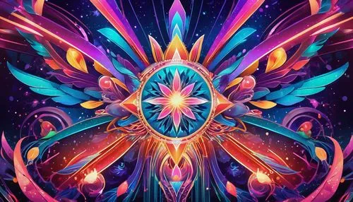 vibrant colorful art, abstract shapes, swirling patterns, futuristic neon lights, glowing orbs, cosmic explosions, fantasy landscapes, mystical creatures, dreamlike atmosphere, soft focus, ethereal te