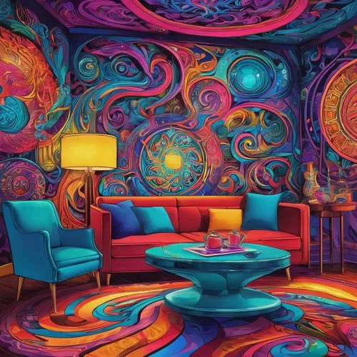 psychedelic art,ufo interior,psychedelic,colorful spiral,hallucinogenic,great room,tapestry,wall art,colorful background,color wall,living room,apartment lounge,wall decoration,ornate room,background colorful,livingroom,colorful tree of life,kaleidoscope art,kids room,therapy room,Illustration,Realistic Fantasy,Realistic Fantasy 39