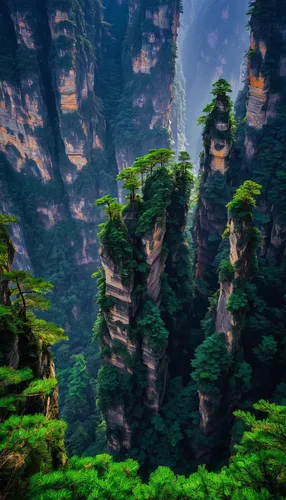 zhangjiajie,guizhou,chongqing,wuyi,huangshan maofeng,mountainous landscape,huangshan mountains,mountain landscape,tigers nest,green waterfall,japan landscape,nature landscape,japanese mountains,meteora,guilin,karst landscape,yunnan,huashan,yellow mountains,beautiful landscape,Illustration,Paper based,Paper Based 27